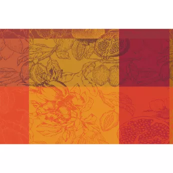 Table set 100% cotton jacquard pattern orange red Mille senteurs epices