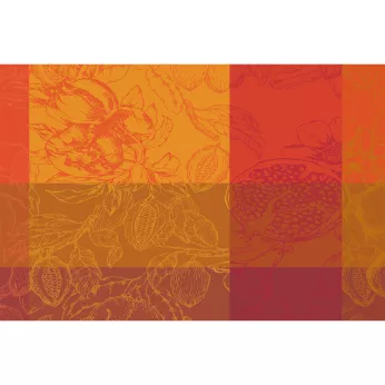 Set pur coton enduit motif jacquard orange rouge Mille senteurs epices