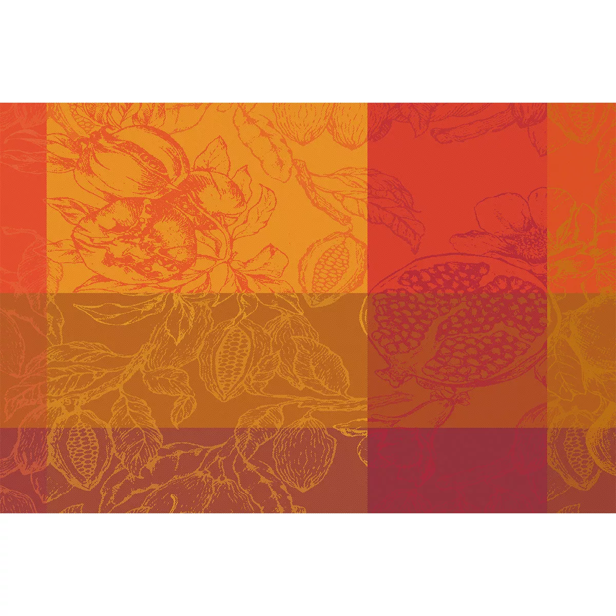 Set pur coton enduit motif jacquard rouge orange Mille senteurs epices