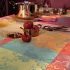 Nappe pur coton enduit motif jacquard bordeaux orange Mille sous bois automne