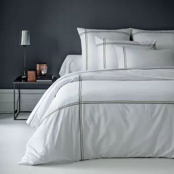 Duvet cover cotton sateen plain set white green Palais chic bronze