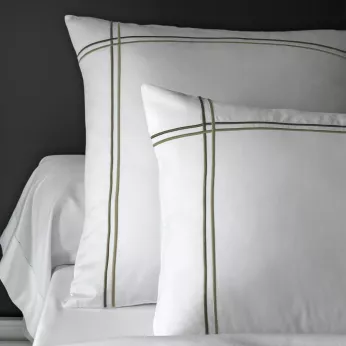 Lot de 2 taies satin de coton jeu d'unis blanc vert Palais chic bronze