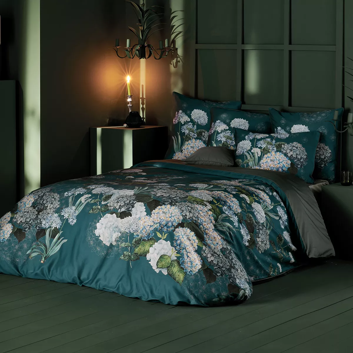 Bettwäsche set baumwollsatin bedruckt blau grün Maelys satin canard