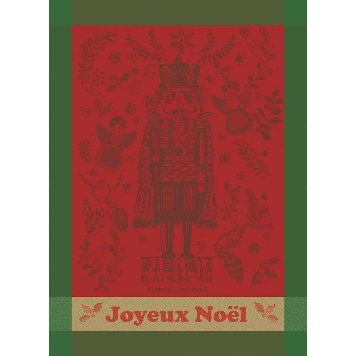 Kitchen towel 100% cotton jacquard pattern green red Casse noisette noel rouge