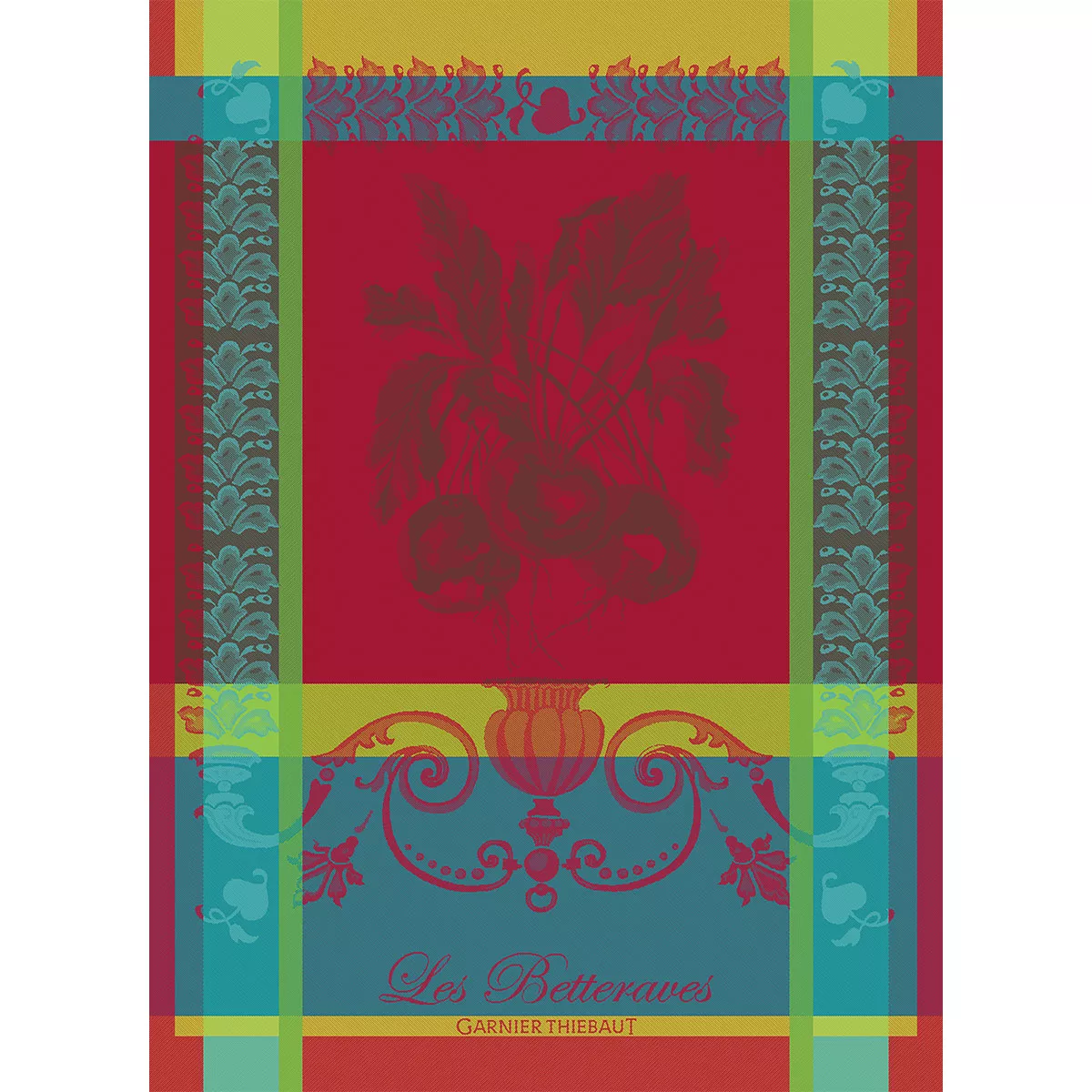 Torchon pur coton motif jacquard rouge Les betteraves rouge