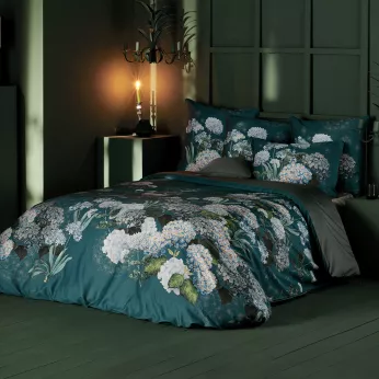Housse de couette satin de coton imprimé bleu vert Maelys satin canard