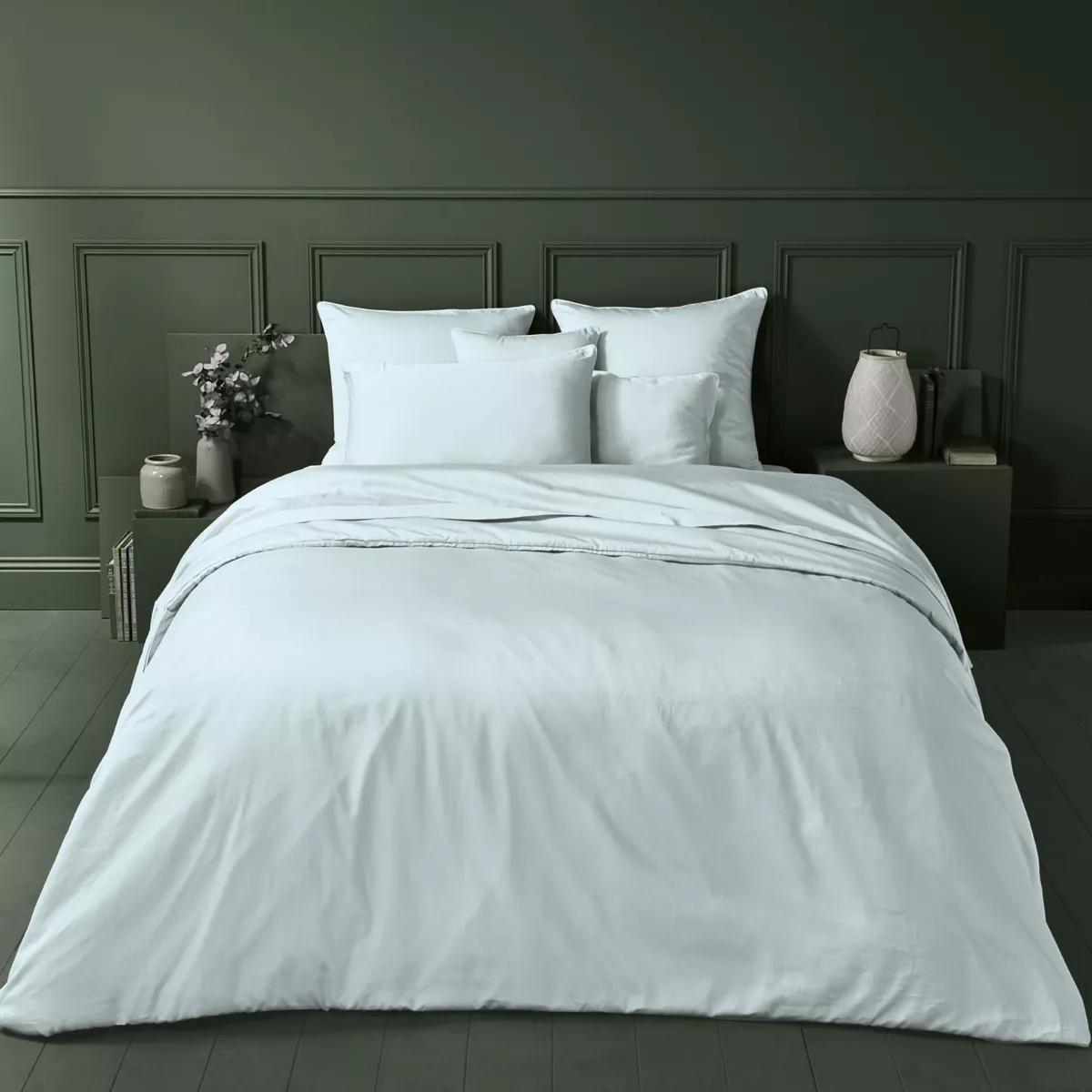 Housse de couette satin de coton uni gris Ava uni glacier