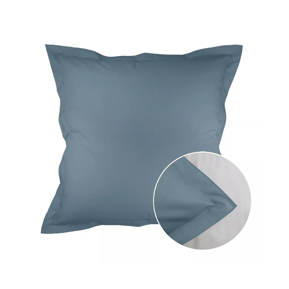 Taie d'oreiller percale de coton uni bleu Olana denim