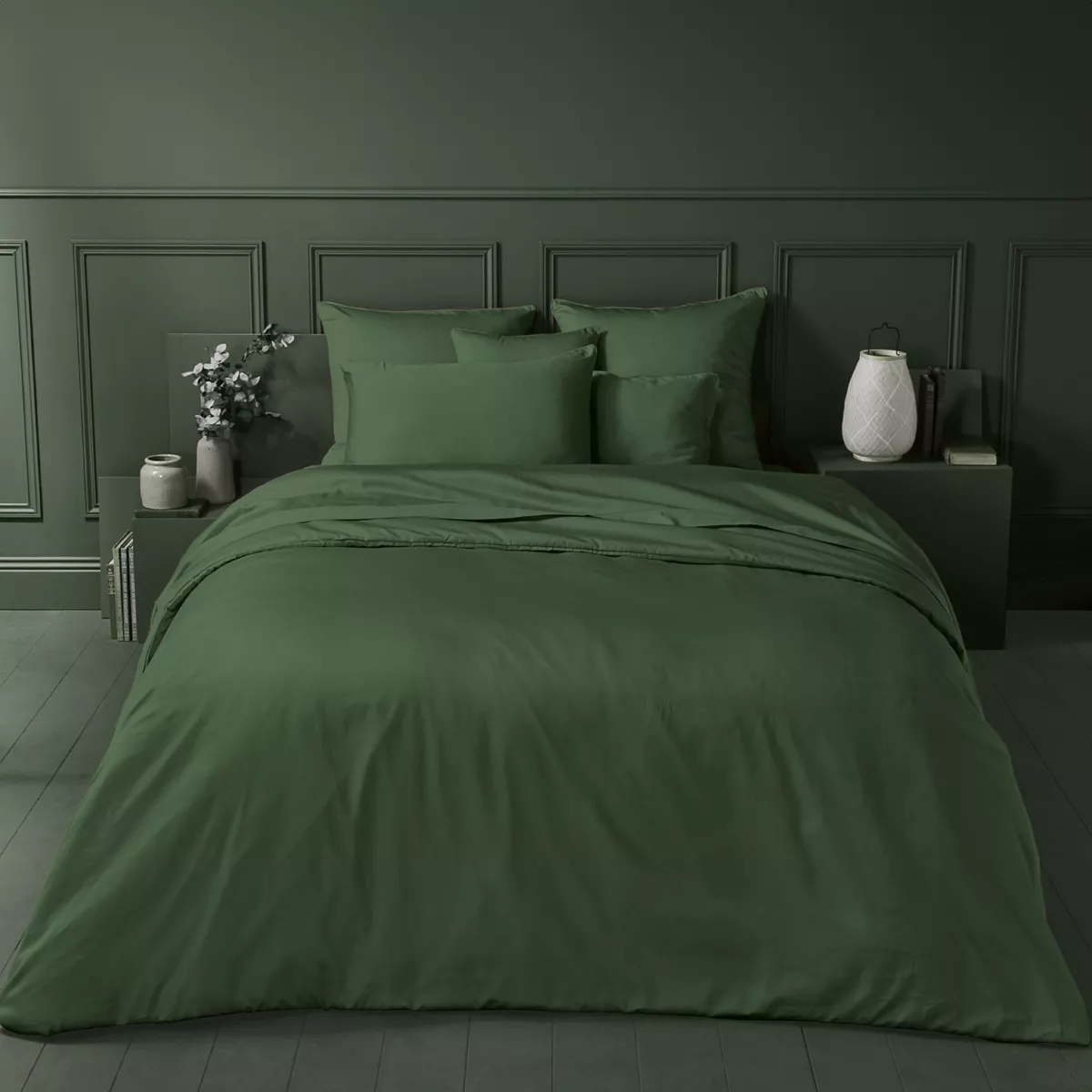 Bettbezug baumwollsatin uni grün Ava uni sauge