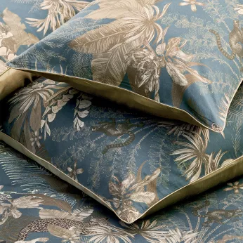 Kopfkissenbezug baumwollsatin bedruckt blau kastanienbraun Rainforest bleu dore