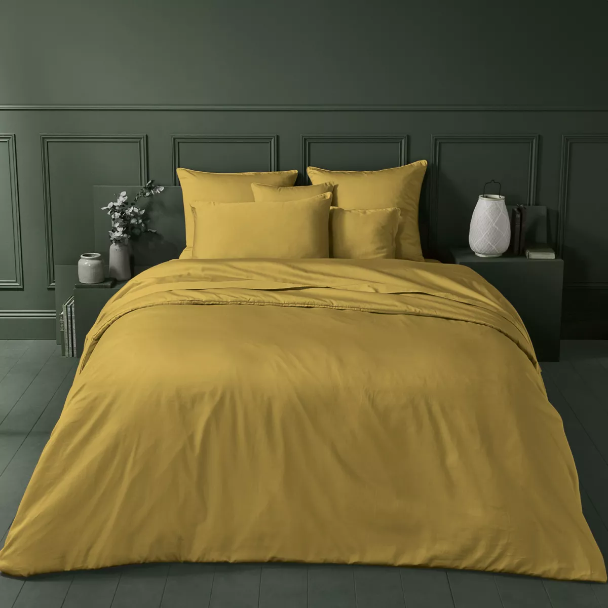 Housse de couette satin de coton uni or Ava uni curry