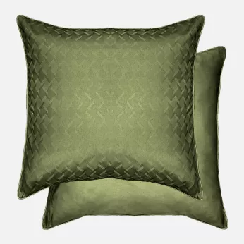 Lot de 2 taies satin de coton motif jacquard vert Adagio kaki