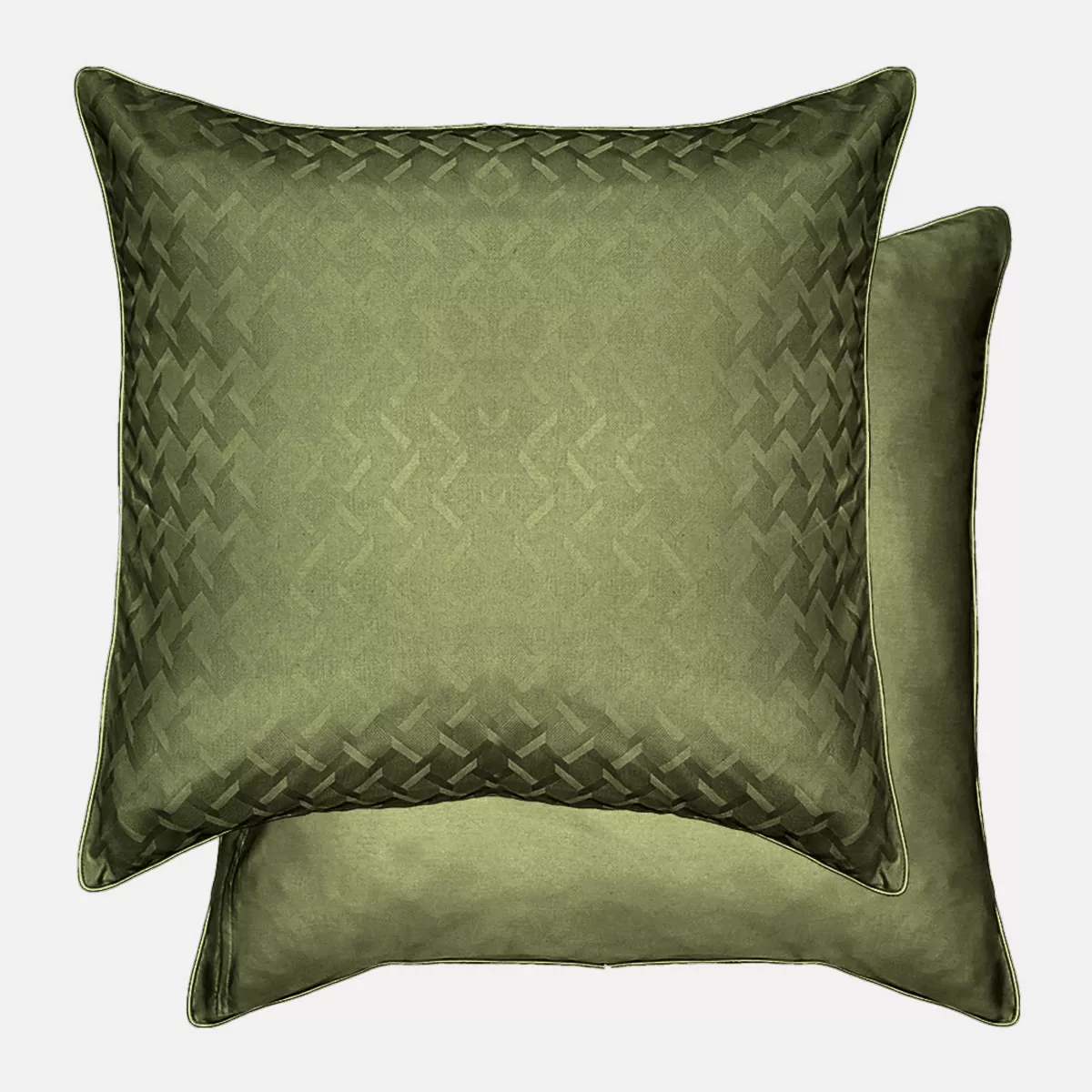 2 pillowcases cotton sateen jacquard pattern green Adagio kaki