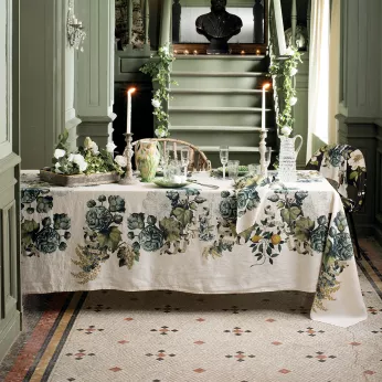 Tablecloth linen & cotton prewashed 190 gsm printed multicolor Giardino naturel