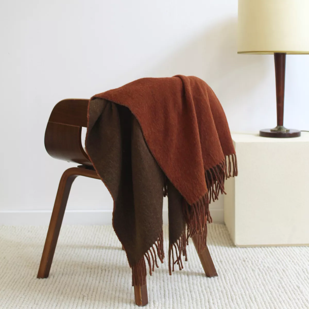 Plaid wool and other fibers plain red brown Duetto rouille