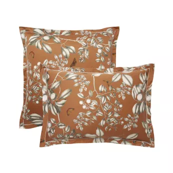 Taie d'oreiller satin de coton imprimé orange Fleurs d'oranger rouille