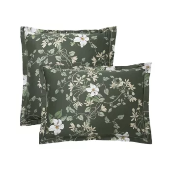 Taie d'oreiller satin de coton imprimé vert Gardenias mousse