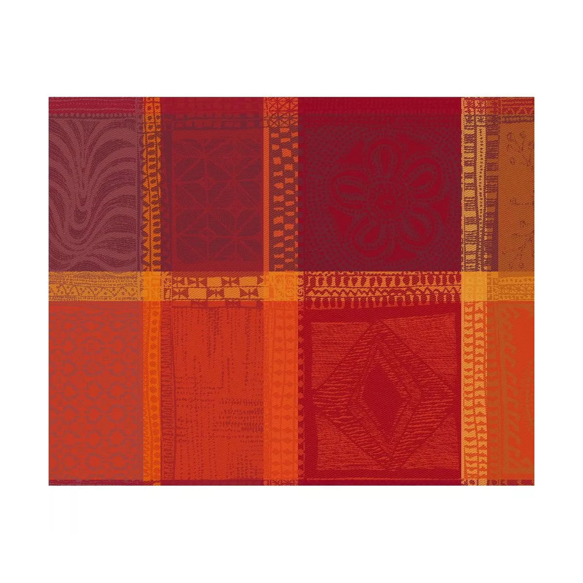 Set pur coton enduit motif jacquard orange rouge Mille wax ketchup