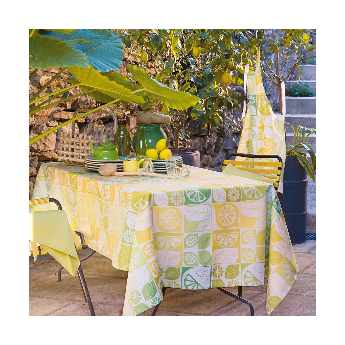Tablecloth 100% cotton jacquard pattern yellow Mille citrus fresh
