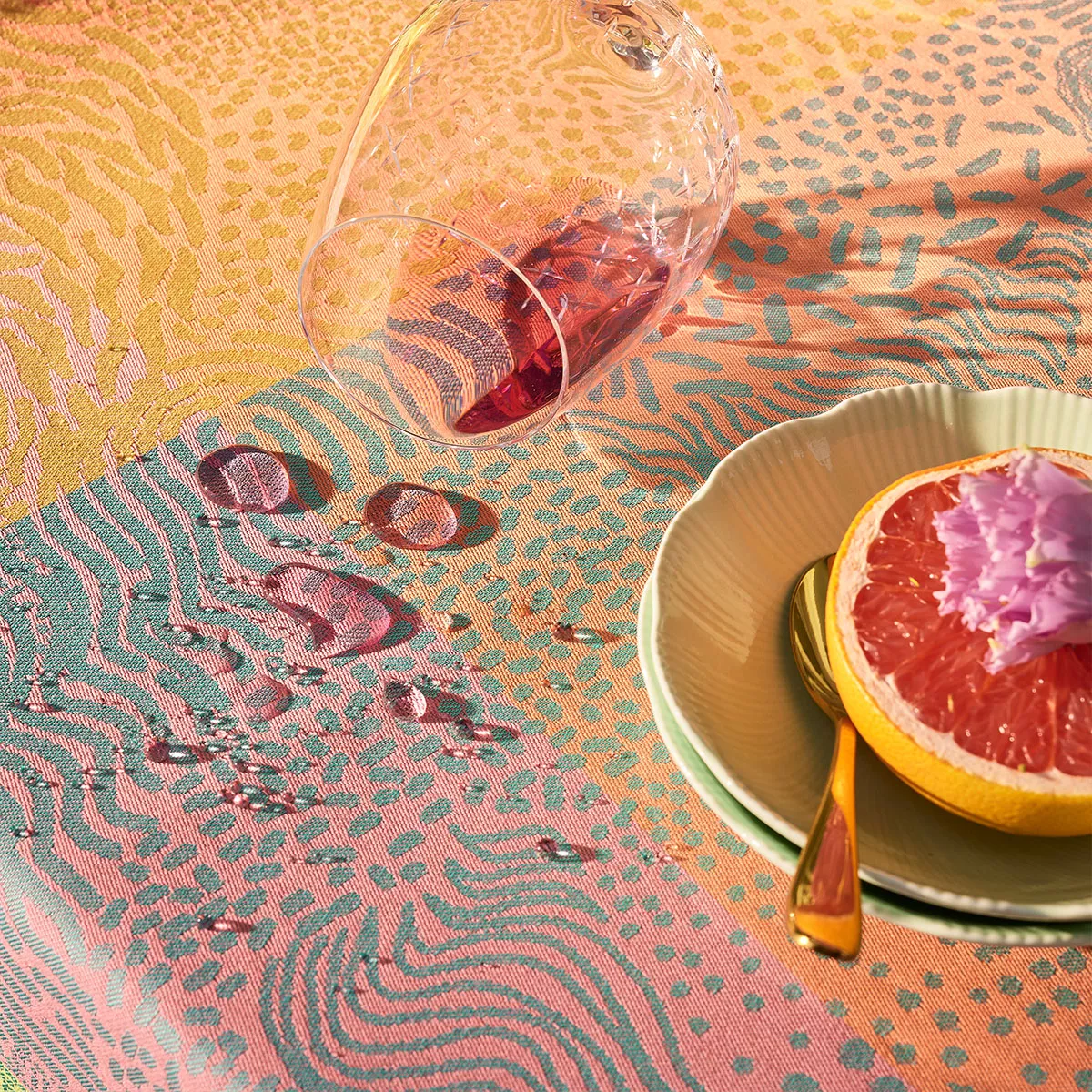 Tischwäsche set reine baumwolle beschichtet jacquard-muster blau orange Mille vagues exotique