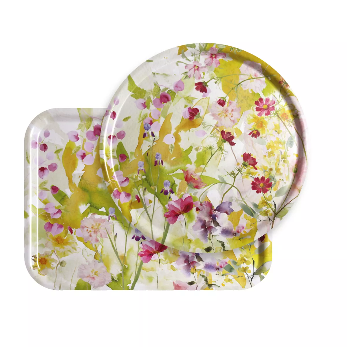 Plateau wood printed yellow pink Souffle fleuri printemps