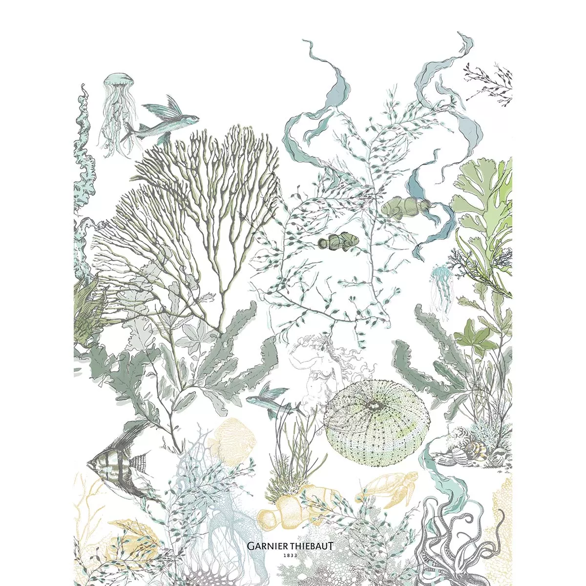 Kitchen towel linen & cotton prewashed 190 gsm printed white blue green Balade marine verde