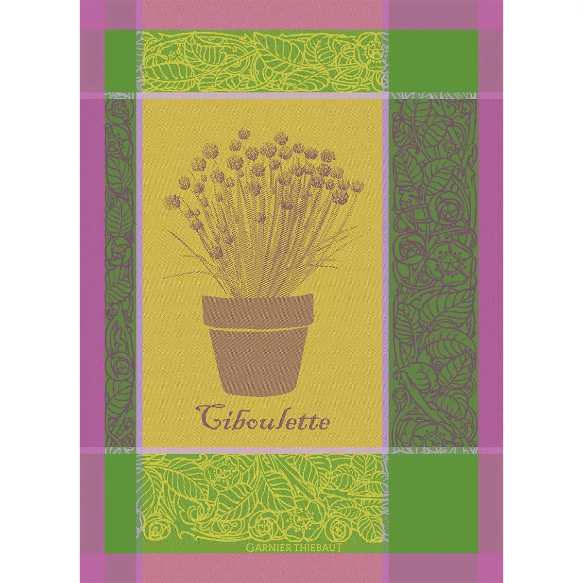 Kitchen towel 100% cotton jacquard pattern pink green Ciboulette menthol