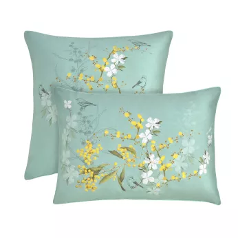 Kopfkissenbezug baumwollsatin bedruckt blau Mimosas d'ete turquoise