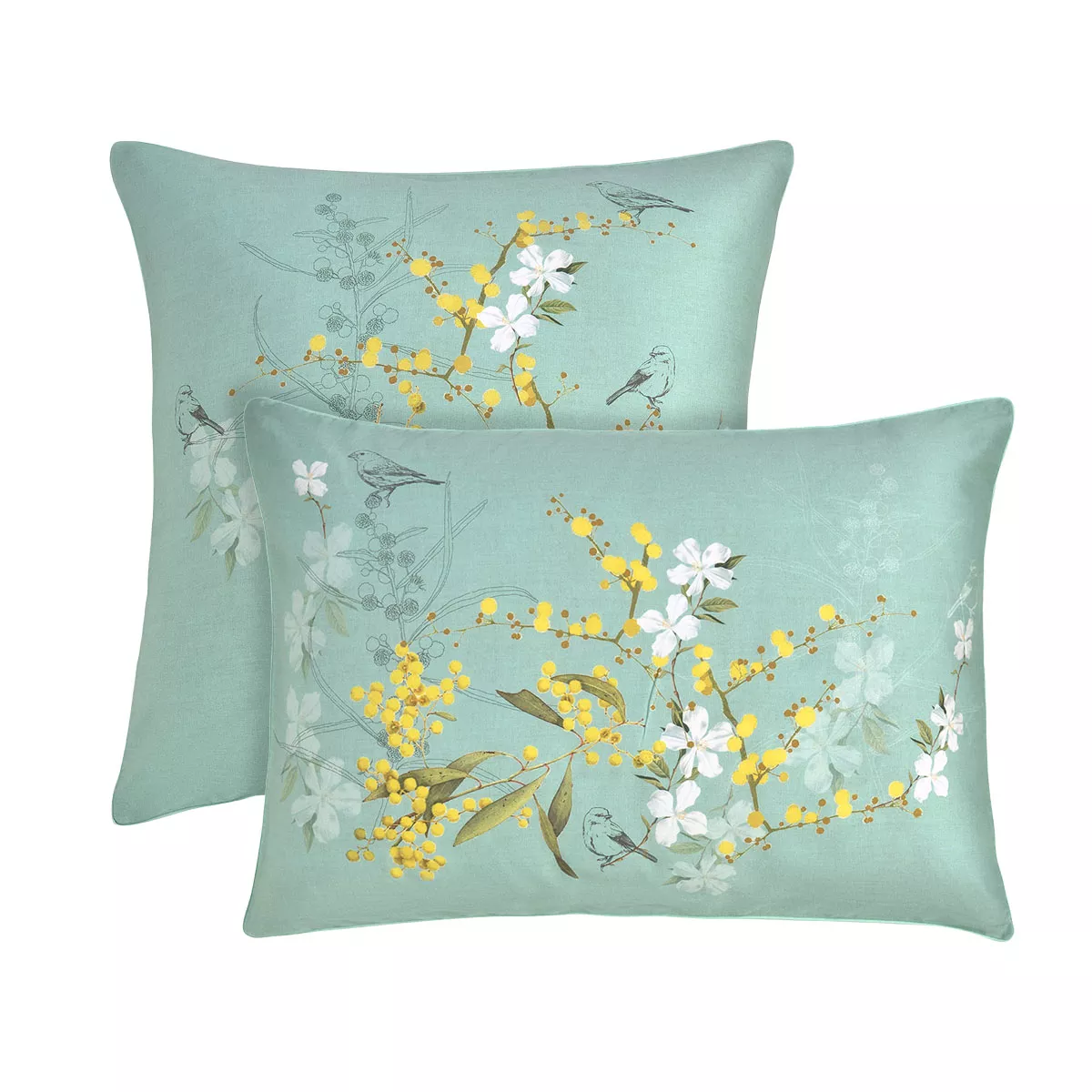 Pillowcase cotton sateen printed blue Mimosas d'ete turquoise