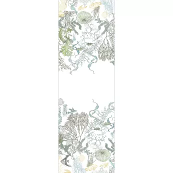 Table runner linen & cotton prewashed 150 gsm printed white blue green Balade marine verde