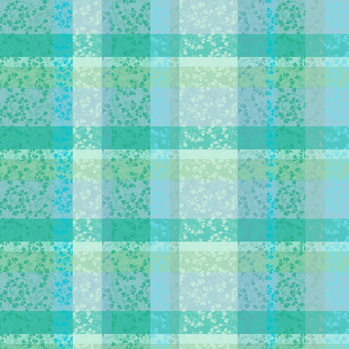 Nappe sur mesure pur coton enduit motif jacquard vert bleu Mille feuillages turquoise