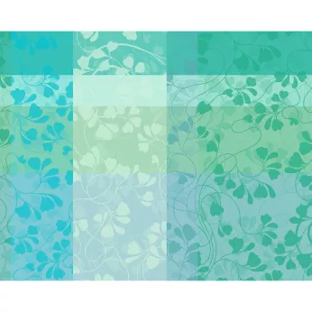 Set pur coton enduit motif jacquard bleu vert Mille feuillages turquoise