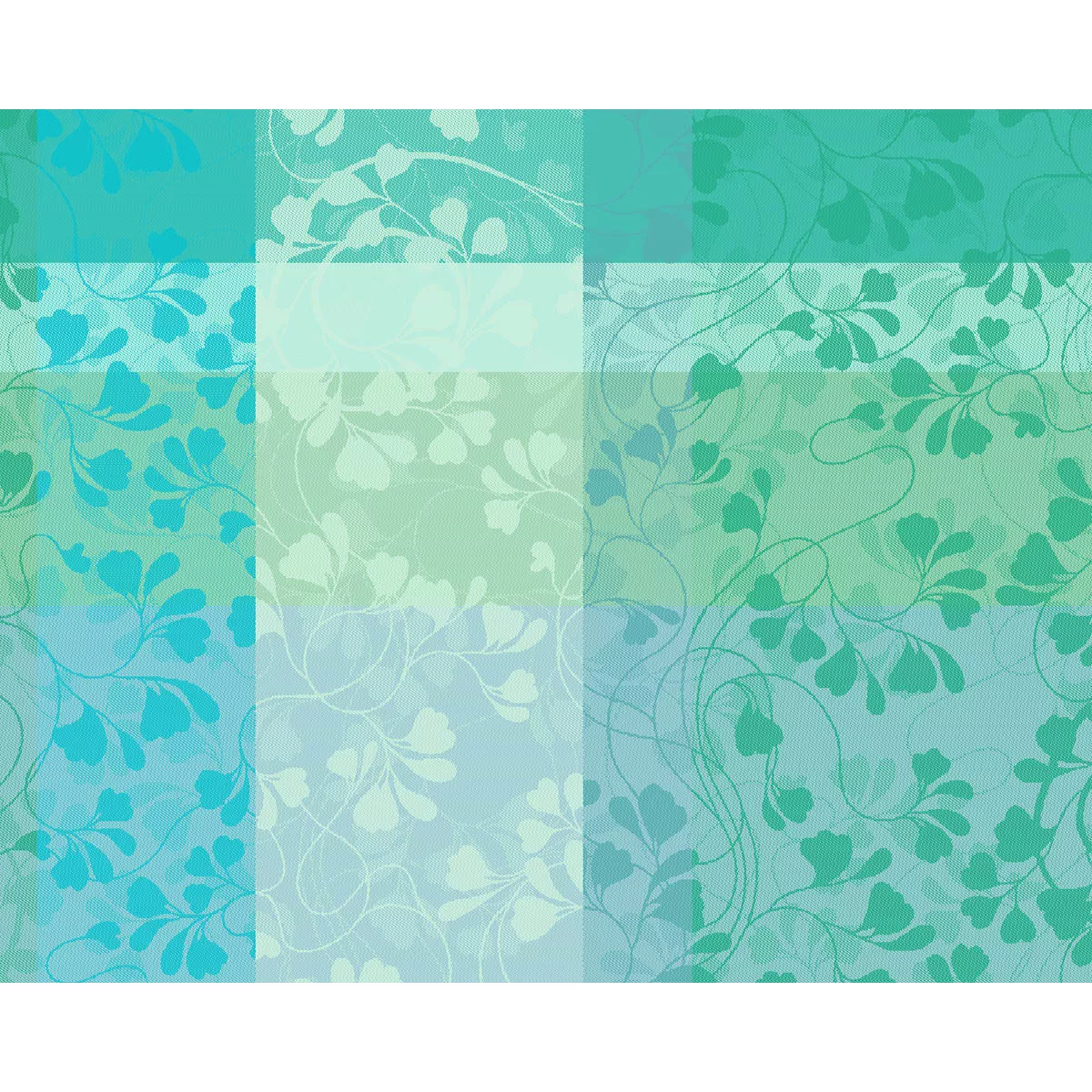 Table set 100% cotton coated jacquard pattern green blue Mille feuillages turquoise
