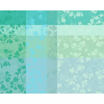 Table set 100% cotton jacquard pattern blue green Mille feuillages turquoise