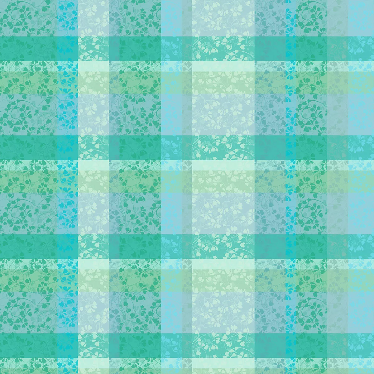 Nappe sur mesure pur coton motif jacquard vert bleu Mille feuillages turquoise