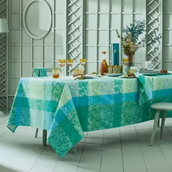 Tischdecke reine baumwolle jacquard-muster blau grün Mille feuillages turquoise