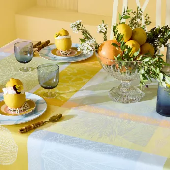 Tischdecke reine baumwolle beschichtet jacquard-muster gelb grün Mille lieues aube