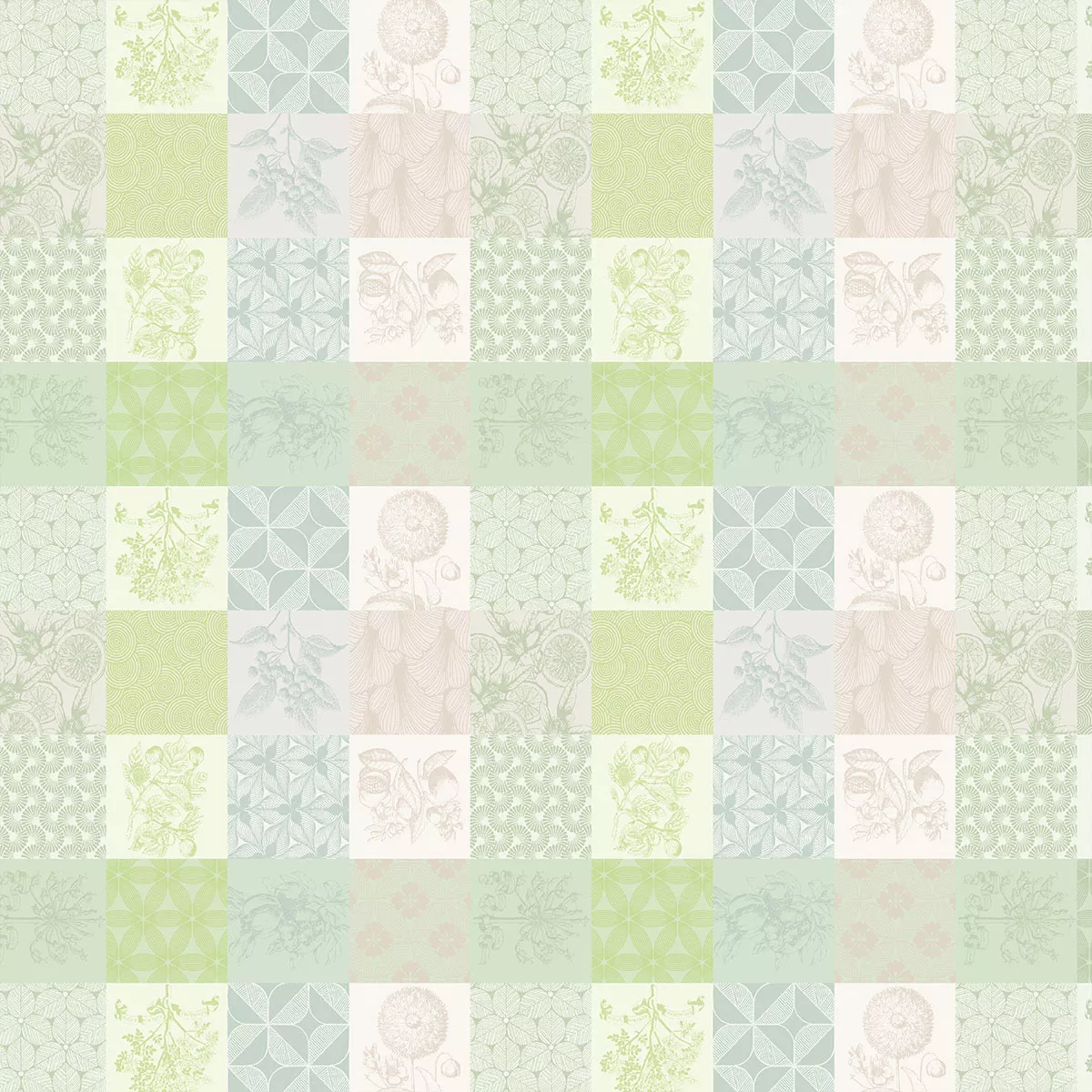 Nappe sur mesure pur coton enduit motif jacquard vert beige Mille parfums verde