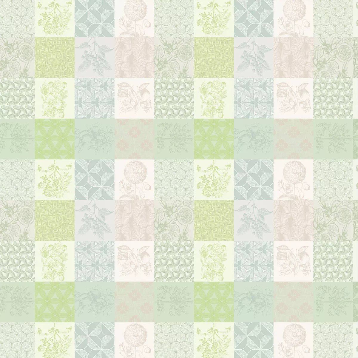 Nappe sur mesure pur coton motif jacquard vert beige Mille parfums verde
