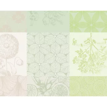Set pur coton motif jacquard beige vert Mille parfums verde
