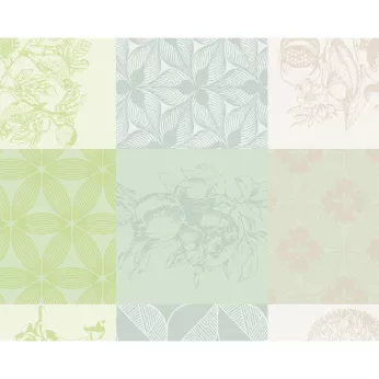 Set pur coton enduit motif jacquard beige vert Mille parfums verde