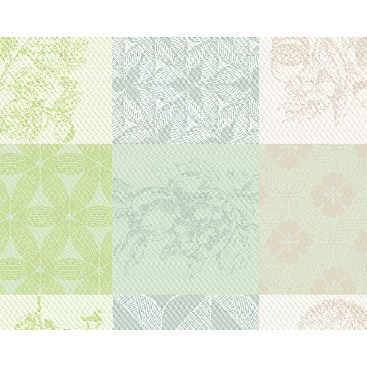 Set pur coton enduit motif jacquard vert beige Mille parfums verde