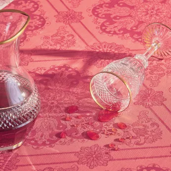 Tablecloth 100% cotton coated jacquard pattern pink Mille rosaces framboise