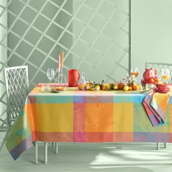 Tischdecke reine baumwolle jacquard-muster orange blau gelb Mille vagues exotique