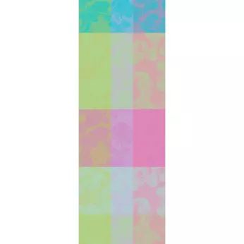 Chemin de table pur coton motif jacquard bleu rose vert Mille vertiges ara