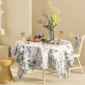 Tablecloth linen & cotton prewashed 150 gsm printed purple Parfum de lavande mauve