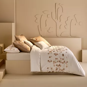 Duvet cover cotton sateen embroidered beige Hexagones angora