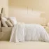 Parure de lit satin de coton imprimé beige blanc Flower power white