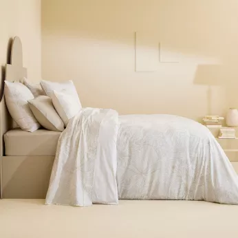 Duvet cover cotton sateen printed white beige Flower power white