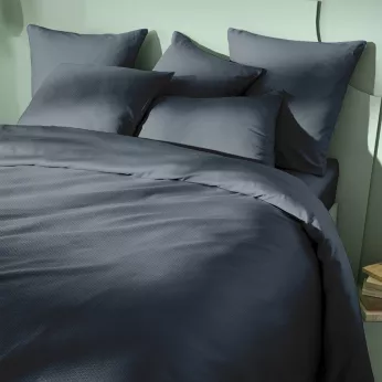 Duvet cover cotton sateen jacquard pattern blue Vibrato bleu nuit